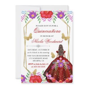 Brunette Mexican Floral Dress Quinceañera