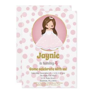 Brunette Pink Princess Girls Birthday