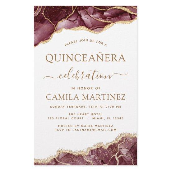 Budget Agate Burgundy Quinceañera Gold 15th