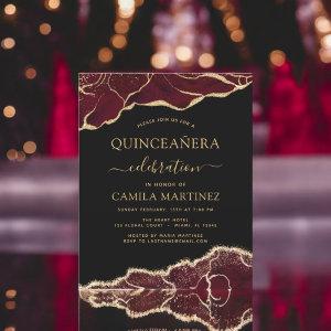 Budget Agate Burgundy Quinceañera Gold 15th