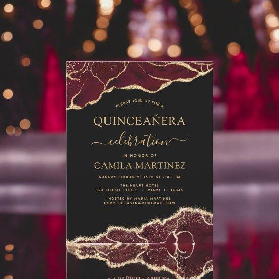 Budget Agate Burgundy Quinceañera Gold 15th