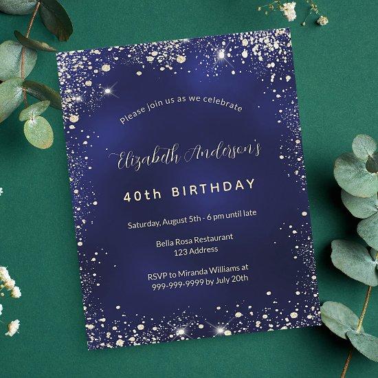 Budget birthday navy blue gold glitter