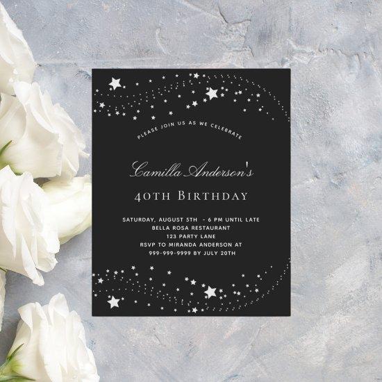 Budget birthday party black silver stars elegant
