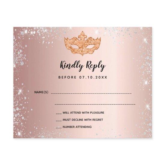 Budget birthday rose gold silver masquerade RSVP