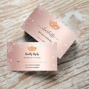 Budget birthday rose gold silver masquerade RSVP Enclosure Card
