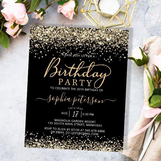 Budget Black and Gold Glitter Birthday