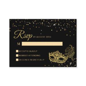 BUDGET Black and Gold Glitter Masquerade Rsvp Enclosure Card