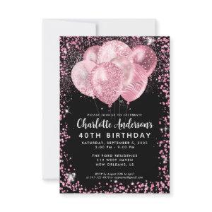 Budget Black Blush Pink Glitter Balloon Birthday Note Card