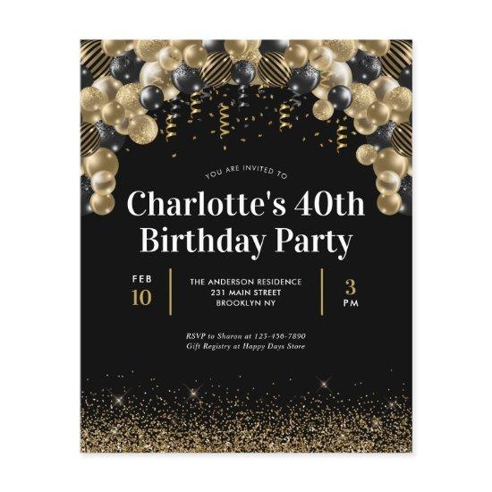 Budget Black Gold Balloon Glitter Any Age Birthday