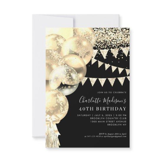 Budget Black Gold Balloon Tassel Any Age Birthday Note Card
