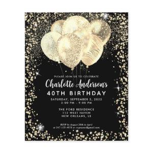 Budget Black Gold Glam Glitter Balloon Birthday Flyer