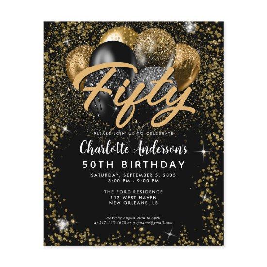 Budget Black Gold Glitter Balloon Any Age Birthday