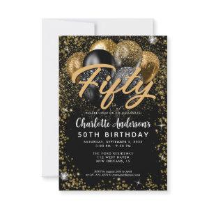 Budget Black Gold Glitter Balloon Any Age Birthday Note Card