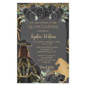 Budget Black Gold Horse Floral Charra Quinceañera