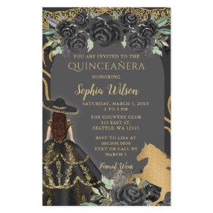 Budget Black Gold Horse Floral Charra Quinceañera