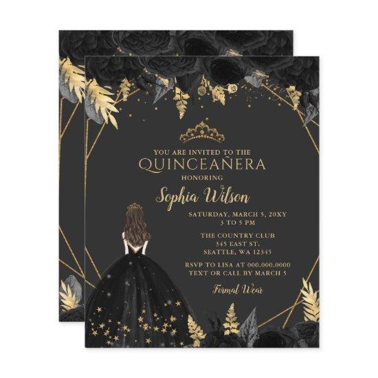 Budget Black Gold Princess Quinceañera