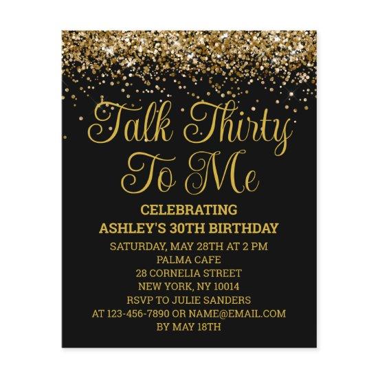 Budget Black Gold Talk Thirty To Me Party Invite