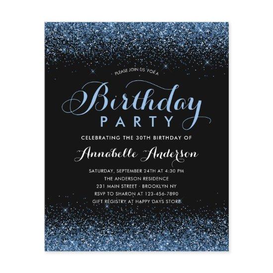 Budget Black Navy Blue Glitter Any Age Birthday