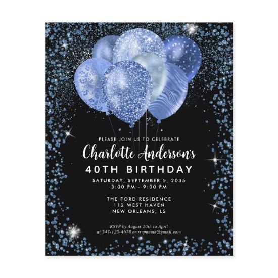 Budget Black Navy Blue Glitter Balloon Birthday