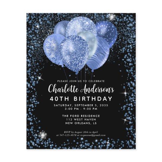 Budget Black Navy Blue Glitter Balloon Birthday Flyer