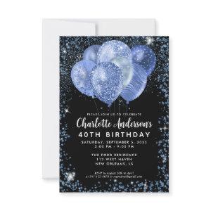 Budget Black Navy Blue Glitter Balloon Birthday Note Card