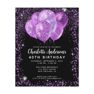 Budget Black Purple Glam Glitter Balloon Birthday Flyer