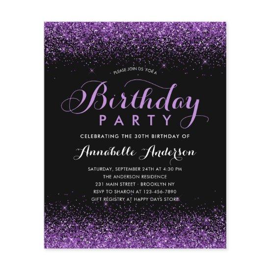 Budget Black Purple Plum Glitter Any Age Birthday