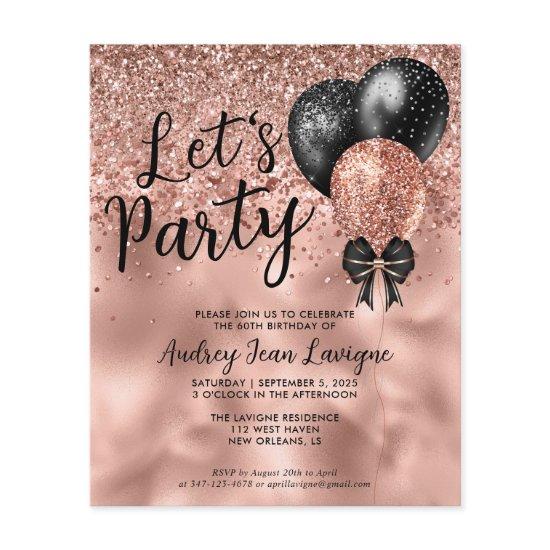 Budget Black Rose Gold Balloon Lets Party Birthday