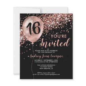 Budget Black Rose Gold Balloon Sweet 16th Birthday