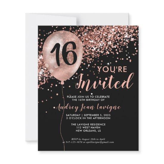 Budget Black Rose Gold Balloon Sweet 16th Birthday