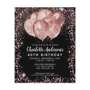 Budget Black Rose Gold Glitter Balloon Birthday
