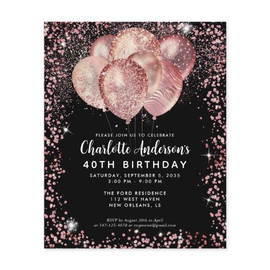 Budget Black Rose Gold Glitter Balloon Birthday
