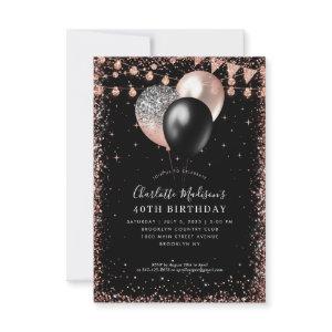 Budget Black Rose Gold Glitter Balloon Birthday Note Card