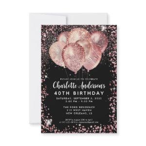 Budget Black Rose Gold Glitter Balloon Birthday Note Card