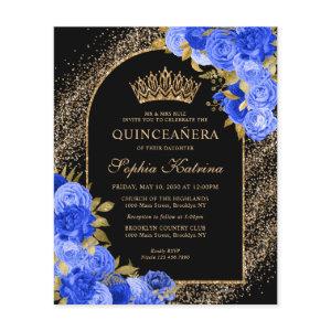 Budget Black Royal Blue Gold Floral Quinceanera