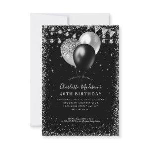 Budget Black Silver Glitter Balloon Light Birthday Note Card