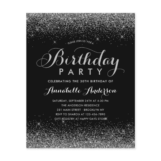 Budget Black Silver Gray Glitter Any Age Birthday