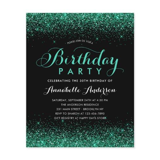 Budget Black Teal Green Glitter Any Age Birthday