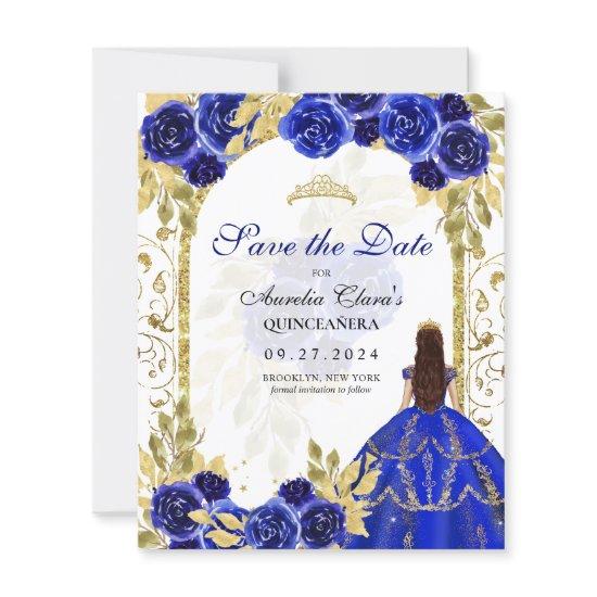 BUDGET Blue Floral Princess Gold Arch Quinceanera