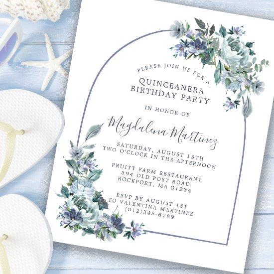 Budget Blue Floral Quinceanera Birthday