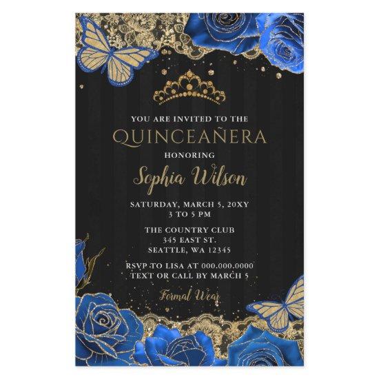 Budget Blue Roses Black GoldQuinceañera