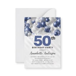 Budget Blue Silver Balloon Glitter 50th Birthday Note Card