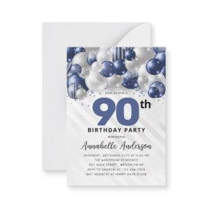 Budget Blue Silver Balloon Glitter 90th Birthday Note Card
