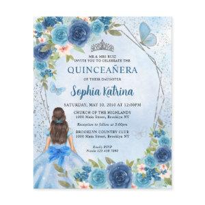 Budget Blue Silver Floral Princess Quinceañera