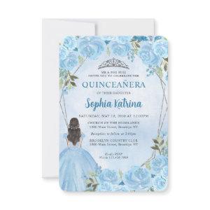 Budget Blue Silver Floral Princess Quinceañera Note Card