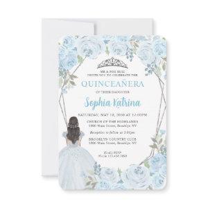 Budget Blue Silver Floral Princess Quinceañera Note Card