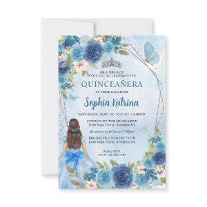 Budget Blue Silver Floral Princess Quinceañera Note Card