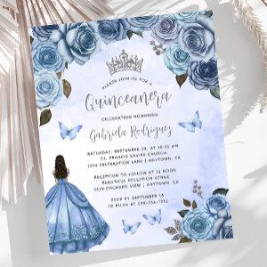 Budget Blue Silver Floral Quinceañera Invite