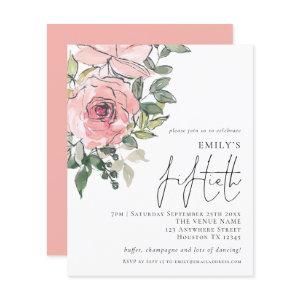 Budget Blush Florals Fiftieth Birthday Invite