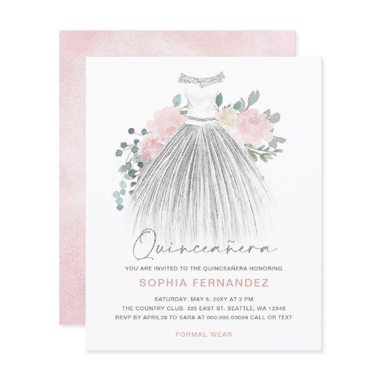 Budget Blush gold glitter Dress Quinceañera Invite